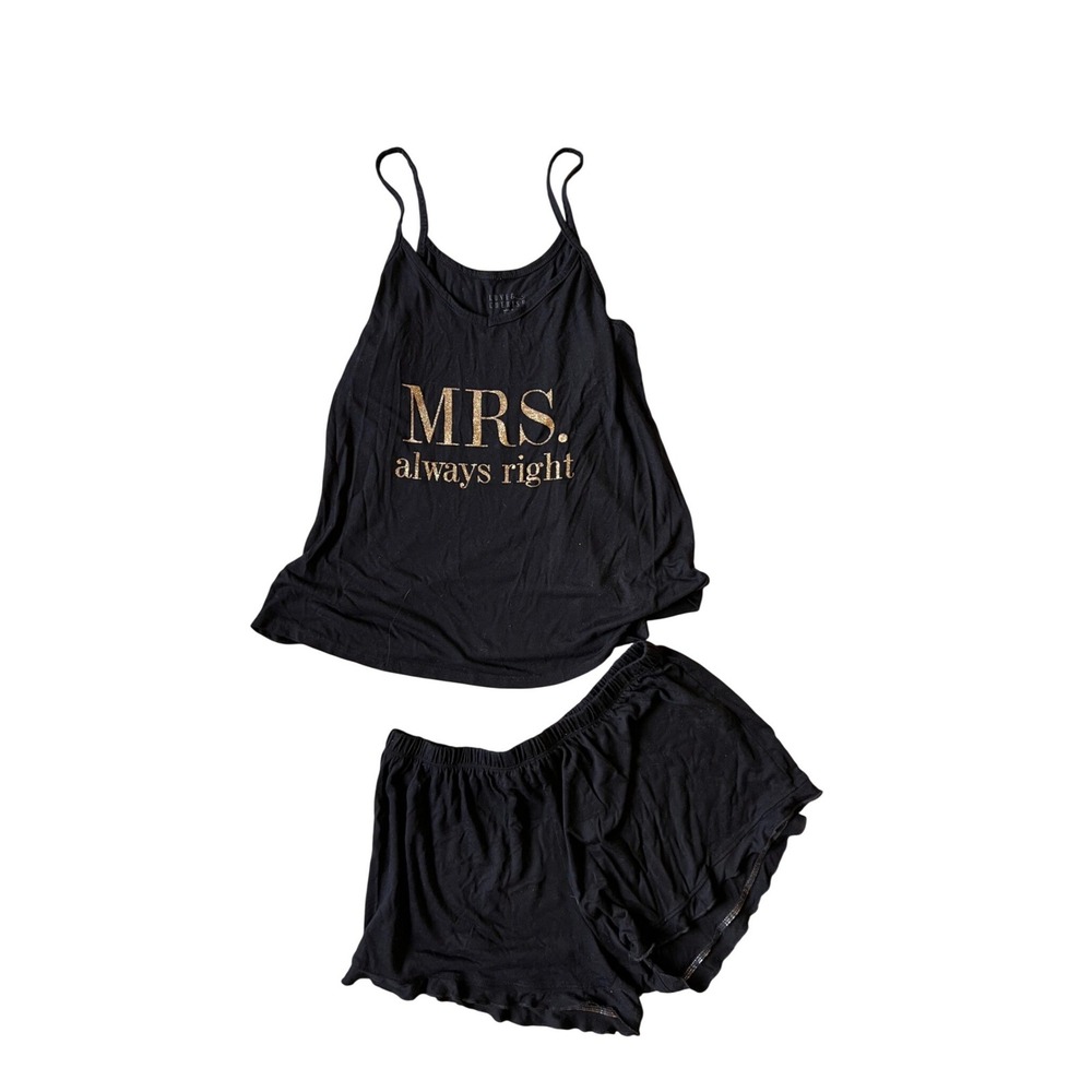 Love & Cherish Mrs Always Right Pajama Set Black Gold Glitter‎ Shorts Large Gift